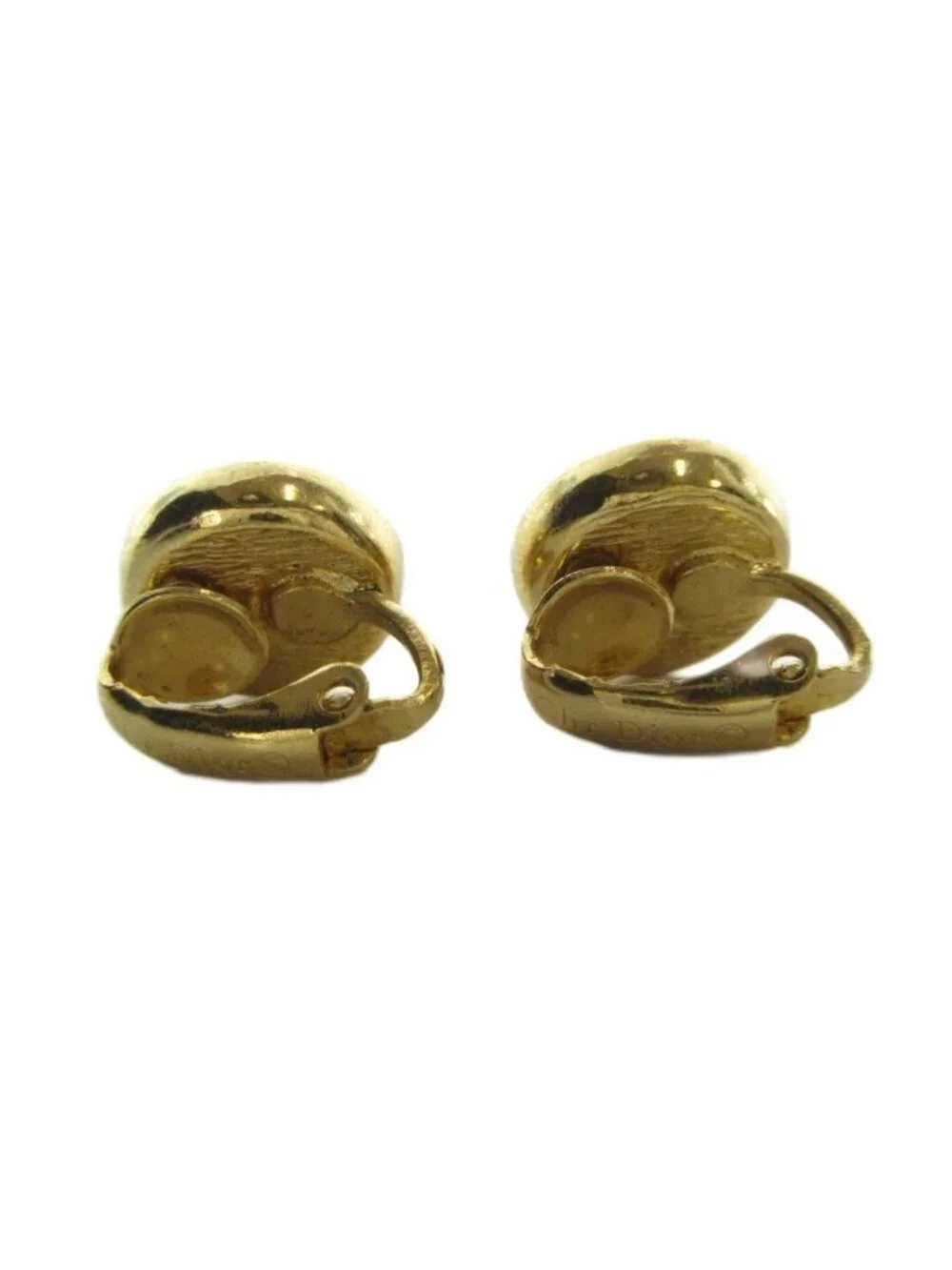 Dior Earrings Faux Pearl Clip on Logo Gold
